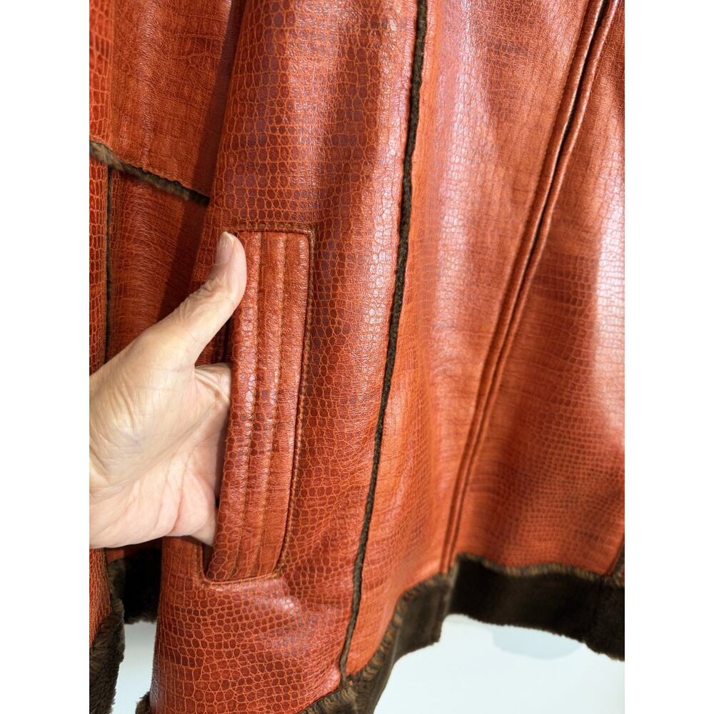 Royal Prestige Crocodile Embossed Faux Leather Shearling Jacket Rust Brown Sz-L - Picture 11 of 11